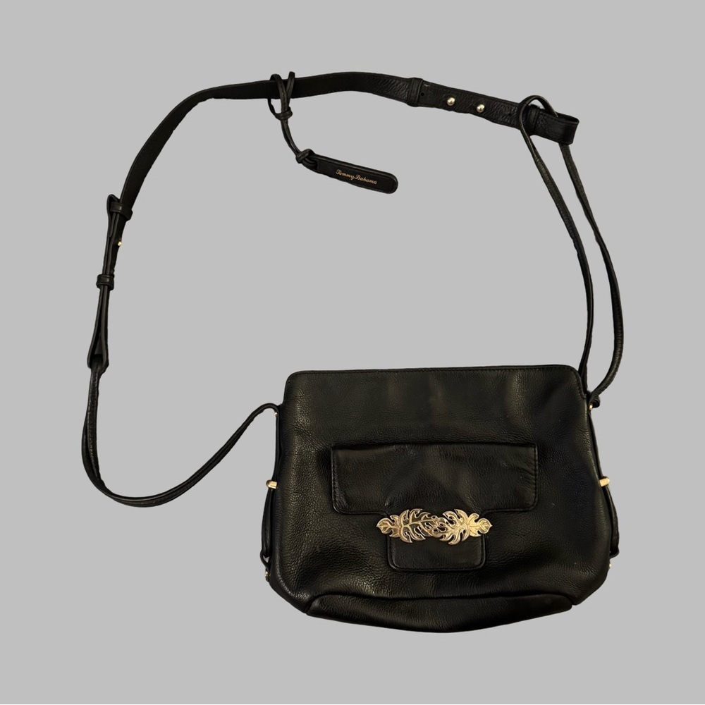 TOMMY BAHAMA Black Leather Crossbody Bag